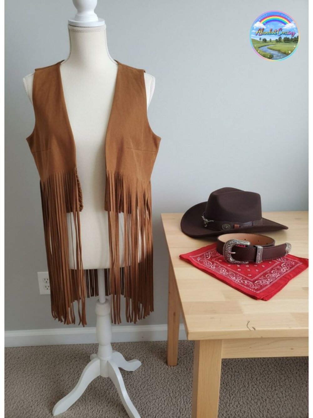 Cowgirl Costume Set Faux Suede Vest Cowboy Hat Faux Leather Belt Bandana